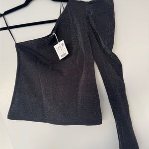 Stradivarius Statement One Shoulder Metallic Top